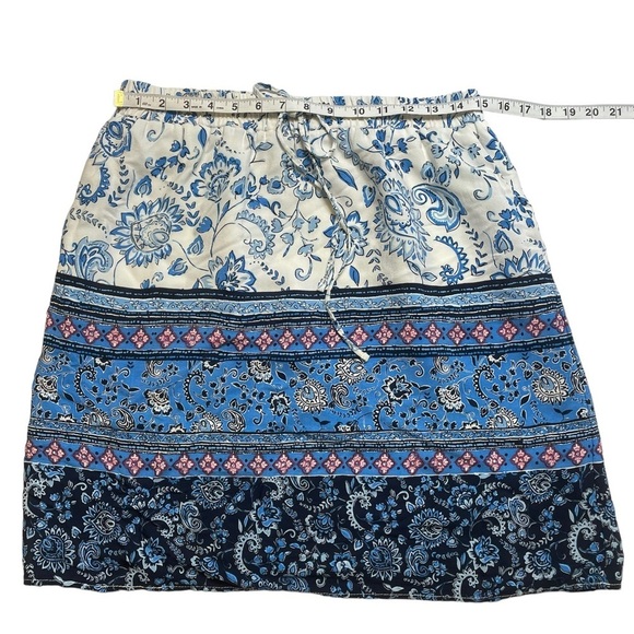 Loft Petites Blue White Border Floral & Paisley Drawstring Lined Skirt - Sz MP - Picture 12 of 13